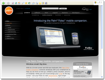 Palm. Inc. -Products - Foleo - のスクリーンショット